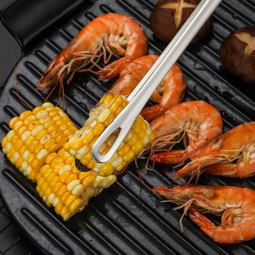 2 Piece Stainless Steel Kitchen Tweezers Set for BBQ, Straight Grill Tongs Designed for Safe Handling of Delicate Foods (Silver)