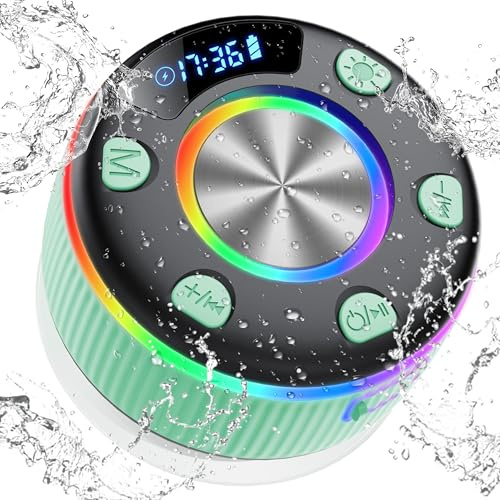 Xuevcn Bluetooth Shower Speaker, Built-in Microphone, IPX7 Waterproof Music Box with Suction Cup and Lanyard, Wireless Speaker for Bathroom, Bluetooth Speaker with Stereo Sound