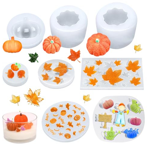 8 Stück Silikonform Kürbis Herbst,3D Gießform Kürbis Silikonform Kerzen,Ahornblatt Harz Formen,Silikonformen Gießformen Kürbis Epoxidform,Für Halloween Herbst Thanksgiving DIY Basteln Dekoration