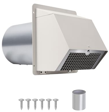 Awoco 6 Inch Wall Vent Cover with Damper and Screen, Exterior Exhaust Hooded Vent Cap, Galvanized Steel Outdoor Wall Duct Vent for Kitchen Range Hood, HVAC, Dryer Ventilation