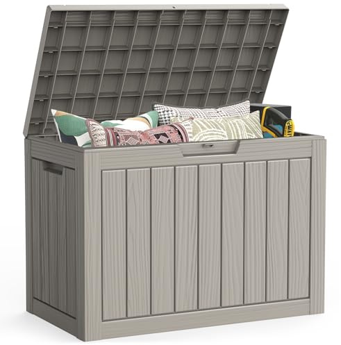 LubanNese Outdoor Storage Box, 50 Gallon Waterproof Resin Deck Box, Storage Bin for Package Delivery, Patio Furniture Cushion, Garden Tools, Pool Accessories, Weatherproof and UV Resistant, Grey