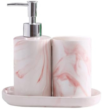 Bathroom Sets Juego de Accesorios cerámica con Efecto mármol: jabonera, dispensador jabón líquido, Cepillo Dientes y Vaso Coastal Decor