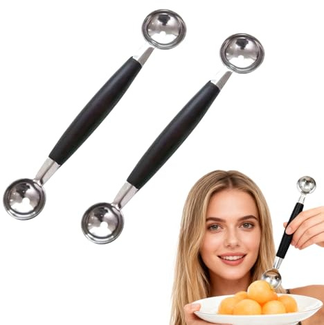 Melon Baller- 2 PCS Double-Sided Melon Baller Scoop Stainless Steel Dual-Ended Tool Multifunctional Melon Fruit Scoop & Potato Scoop for Ice Cream Sorbet Meatballs Dough Kitchen Gadgets