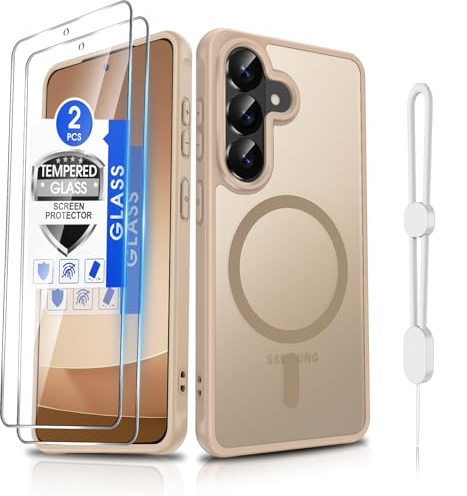 Dizn for Samsung Galaxy S26 Phone Case with 2 Screen Protector, Compatible with MagSafe Wireless Charging,Hand Strap, Matte Translucent Soft,Shockproof,Cover for Samsung Galaxy S 26,Beige