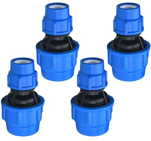 4Pcs Conector Recto Reductor de 32 mm a 25 mm para Manguera, BetterJonny Roscado PP para Tubo PE Roscado Plástico Adaptador Polipropileno Tubo de Conexión Recto Conector Abrazadera