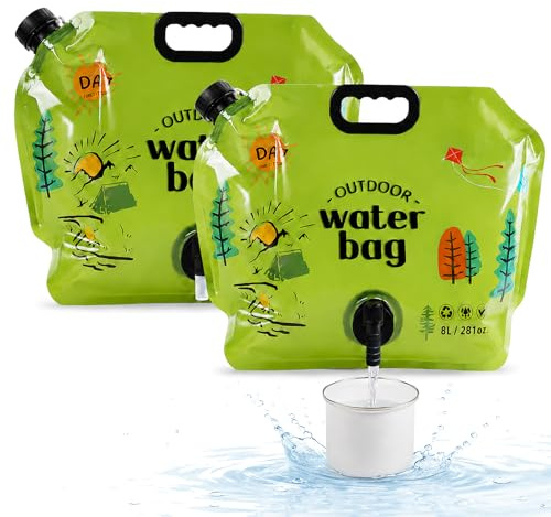dellyy 2 Stück Wasserkanister Faltbar, Wiederverwendbare Wasserbehälter, 8L, Faltbare Trinkwasserkanister, BPA-frei Faltkanister, Camping Wasserbeutel, Faltbarer Wassersack, Camping Wasserkanister