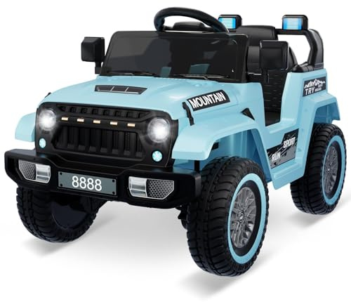 Euker Coche Eléctrico Niños 12V con Mando, Luces LED y Música Blau