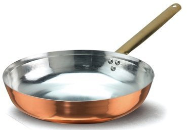 Padella rame liscio stagnato a mano per saltare con manico tubolare ottone, diametro 280 mm