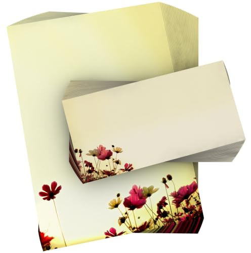 Motivpapier „Sunny Flowers“ - 25 Blatt Briefpapier DIN A4/90g - hochwertiges Briefpapier für geschäftliche und private Briefe - Designpapier