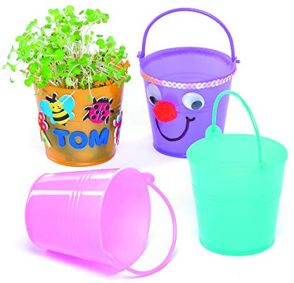 Baker Ross EF662 Mini-Plastikeimer für Kinder zum Dekorieren und Spielen - Garten und Natur (6 Stück)