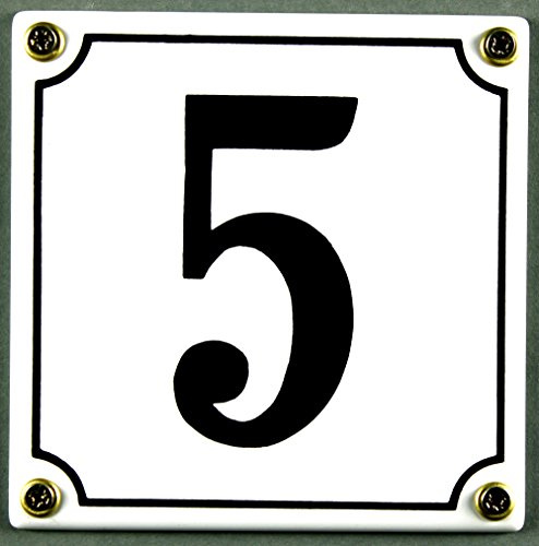 Buddel Bini Wetterfestes Emaille Hausnummernschild 5 12 x 12 cm, sofort lieferbar, weiß