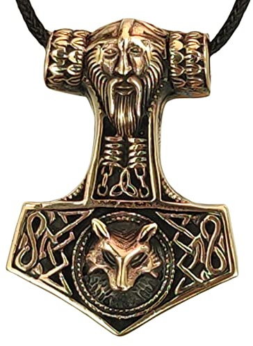 Kiss of Leather Großer Thorshammer Anhänger aus Bronze mit Baumwollband Br.114