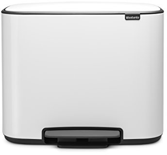 Brabantia Bo Step-On Kitchen Trash Can with Single Compartment | White | 9.5 Gal Inner Bucket | Soft-Close Garbage Can, Light Pedal Operation, Stay-Open Lid | Fits Against Wall | + Trash Bags