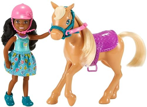 Barbie chelsea, muñeca morena con su pony, juguete +3 años (mattel frl84).