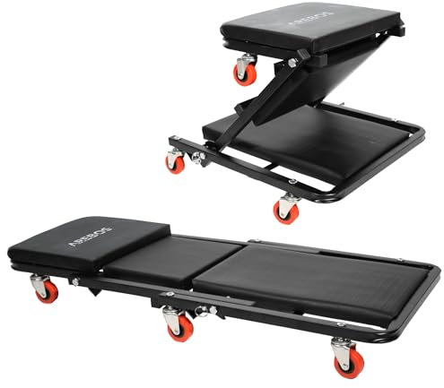 Arebos 2-i-1 monteringsrullebräda | 150 kg lastbar | 6 rörliga hjul | 360 ° roterbar | Verkstadsbäddsbil | Rullstol | Sittande och liggande funktion