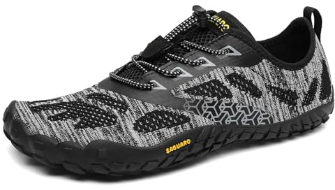 SAGUARO Barfußschuhe Herren Fitnessschuhe Damen Barfussschuhe Schnell Trocknend Traillaufschuhe rutschfest Unisex Aquaschuhe Atmungsaktiv Leicht Sommer Outdoor Wasserschuhe Hellschwarz 43 EU