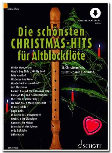 Die schönsten Christmas-Hits für Altblockflöte mit Online Audio - eignen sich sowohl für den Unterricht als auch zum Spielen und Üben - mit Notenklammer
