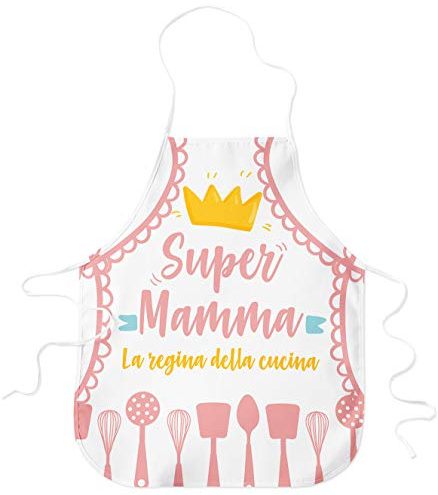 STAMPATEK Grembiule Super Mamma La Regina della Cucina Idea Regalo Festa della Mamma Nonna Zia Divertente