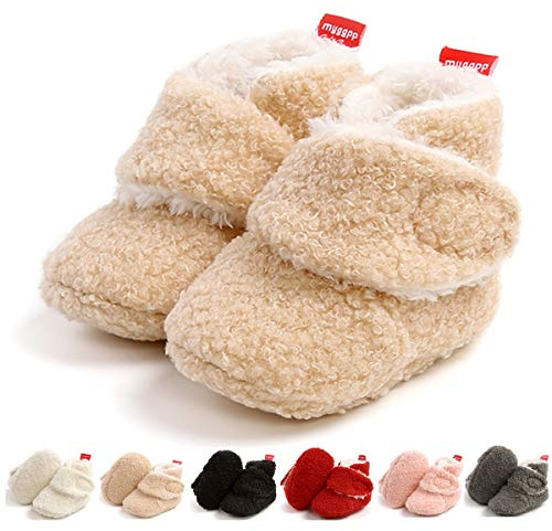 Ohwawadi Infant Baby Slippers Boys Girls Cozy Fleece Booties Soft Sole Winter Baby Sock Shoes Newborn Crib Shoes First Walkers Warm Footwear