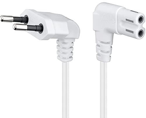 CABLEPELADO Netzkabel IEC-320, abgewinkelt, C7, Querschnitt 0,75 mm², kompatibel mit Samsung, Philips, LG, Sony, Sharp, Panasonic, LED-TV, Sky TV, PS4, weiß, 75 cm