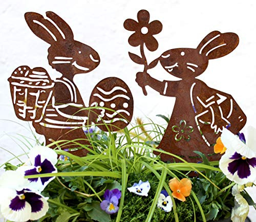 LB H&F Osterstecker Hasenpaar Osterhase Osterdeko Hase Metall Gartenstecker Gartendeko Ostern (Osterhase Set lustig)