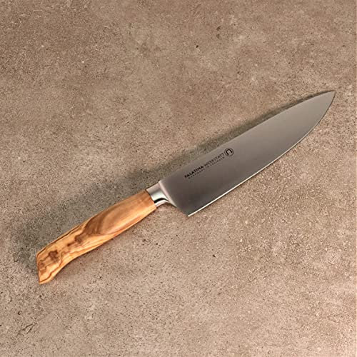 Palatina Werkstatt Messerserie, ultrascharfes Kochmesser mit massivem Olivenholzgriff, 21 cm Klinge aus rostfreiem Edelstahl