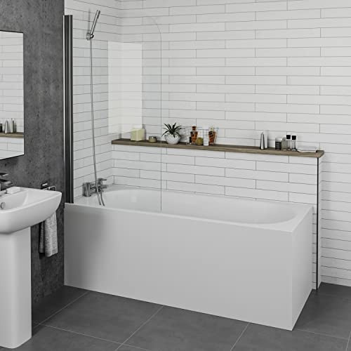 1500 x 700mm Straight Curved Bathtub Shower Bath Bathroom Suite with Frameless Curved Clear Bath Screen Glass Panel Overbath Screen & Front End Bath Panel