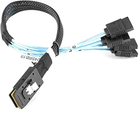 ezqnirk 1pcs Mini SAS 4i SFF-8087 36-Pin Male to 4 SATA 7-Pin Splitter Adapter Cable Connecter Cable Wire Cord,0.5m SAS SATA Cable