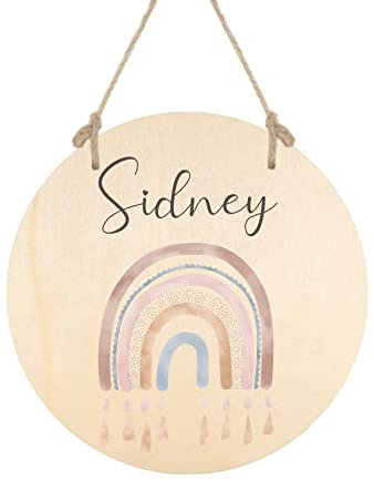 Manufaktur Liebevoll personalisiertes Namensschild - Holz Türschild für das Kinderzimmer - Regenbogenmotiv - Geschenk für Mädchen