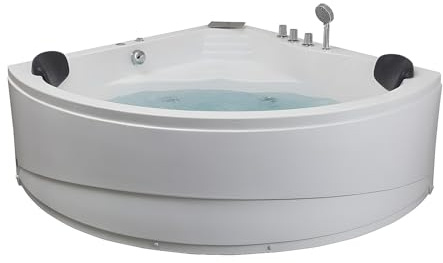 Vente-unique-Bañera angular de hidromasaje con sistema de cascada AGLENA - 2 plazas - 350L - 150 x 150 x 60 cm