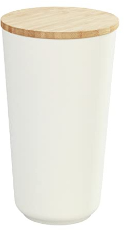 WENKO Tarro de almacenamiento Plaia 750 ml, lata de almacenamiento de color crema con tapa de bambú y anillo de silicona, cierre hermético, apto para el lavavajillas, sin BPA, Ø 10,5 x 18,5 cm