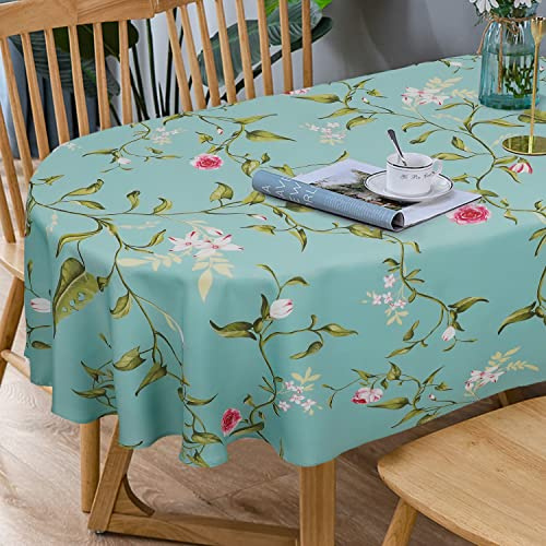 Bnejvif Tovaglia ovale con stampa di fiori di prugna, motivo primaverile, rete alimentare estiva, impermeabile, senza pieghe, durevole, per tavoli ovali, 152 x 250 cm
