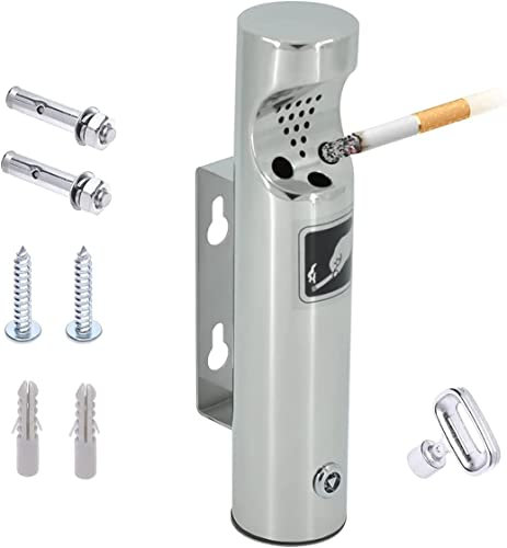 Aschenbecher Wandmontage, Wandaschenbecher Edelstahl mit Schloss, Tubular öffentliche Aschenbecher für Restaurants, Büros und Hotels von Poweka, 28.5x6.5cm