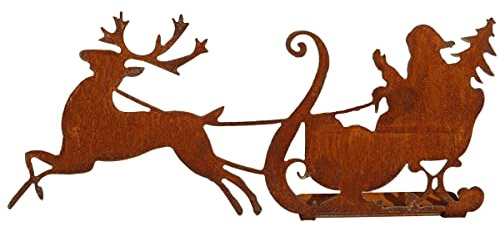 Bornhöft Weihnachtsmann auf Schlitten Rost Gartendeko Edelrost zum Stellen Gartenstecker Metall Gartendekoration Weihnachten rostige