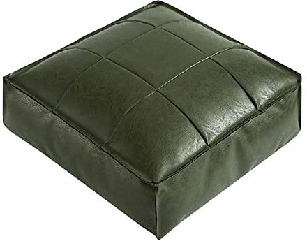 JISADER Quadratisches Bodenkissen, PU-, marokkanischer Pouf, Fußstütze, Pouf für Zuhause, GRÜN