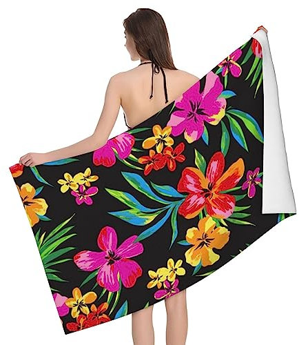 Hawaiianische bunte Blumen-Mikrofaser-Badetücher sind weich und hautfreundlich, geeignet für Männer und Frauen und zum schnellen Trocknen auf Reisen, Bad und Schwimmen