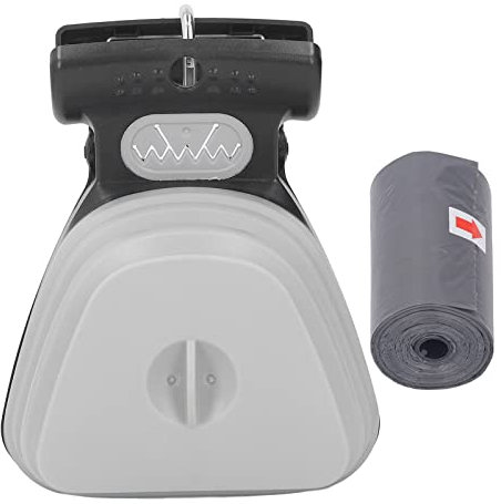 Hundekotschaufel, Tragbarer Hundekotschaufel, Aufsammeln von Sanitärabfällen für Alle Hunde, Handgehaltener Welpenkotschaufel, Hundekotreiniger mit Leine Clip und 1 Rolle Kotbeutel (Grau)