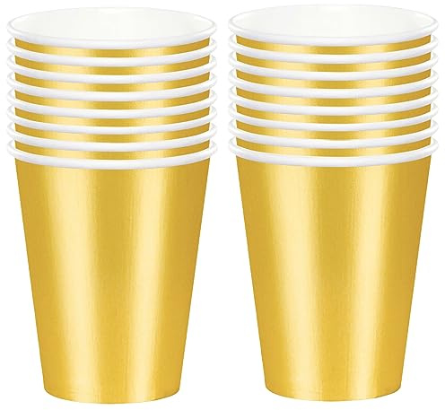 POPOYU 250ml Gold Papier Partybecher,16 Stück Gold Pappbecher,Trinkbecher Hochzeit Einwegbecher Disposable Cups für Hochzeit,Kinder DIY,Partybedarf,Tee,Heißen und Kalten Getränken Einwegkaffee Becher