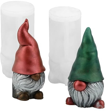 Gukasxi Lot de 2 moules à bougie de Noël - En silicone - Nain 3D - Moule en silicone - Lutin - Moule à bougie - Moule à savon - Moule en silicone pour bricolage - Bougie parfumée - Décoration en