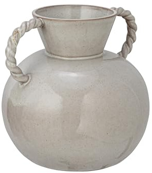 9.25 Inches Stoneware Vase with Twisted Handles and Reactive Glaze, Cream Color