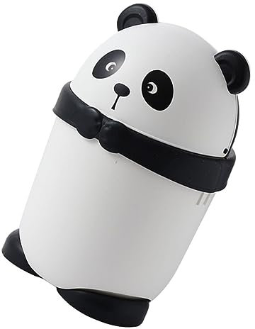 Yardwe Cartoon Panda Trash Can Odour Prevention Waste Bin with Lid, Plastic Cute Penguin Bin Large Volume Fun Home Storage for Bedroom and Living Room