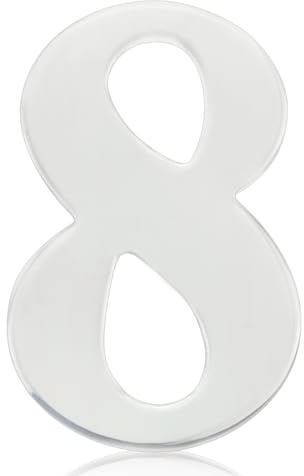 Bwintech 1 pz 75 mm altezza (7,6 cm) cromato autoadesivo nastro numero 8 in acciaio inox 304 numero civico, adatto per porte anteriori, legno, composito, UPVC