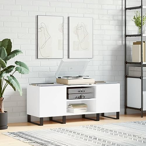 prissent Disc-Möbel Weiß 121 x 38 x 48 cm aus Sperrholz Möbel Wohnzimmer Schrank TV-Schrank CD-Bücherregal Holz Schallplatten Vinyl Regal schmal