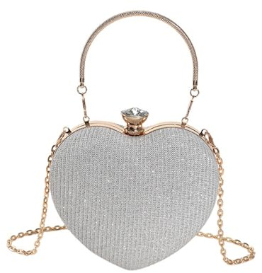RPAEOY Clutch Damen Herzform Abendtasche Klein Glitzer Handtasche Elegant Hochzeit Braut Clutches mit Kette Kleine Tasche Gold Silber Schwarz Abendtaschen