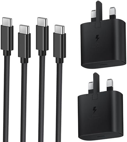 2 PACK Samsung Fast Charger Plug and Cable 1M, Type C Charging Plug and USBC to C lead for Samsung Galaxy S24 Ultra/S23/S22/S21 FE/S20/A16/A15/A14/A13/A12/A32/A33/A34/A35/A52S/A53/A54/A55/A05S/A20E