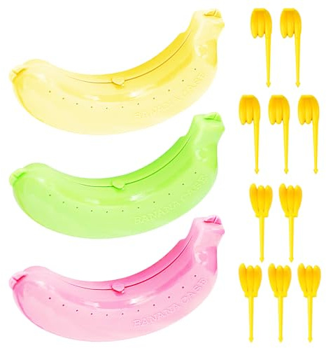TYGFRT 3-Piece Banana Box, 10-Piece Banana Fruit Fork, Banana Storage Box, Anti-Crush, Banana Protective Container, Portable Banana Box, Suitable for Traveling and Camping to Keep Bananas Fresh
