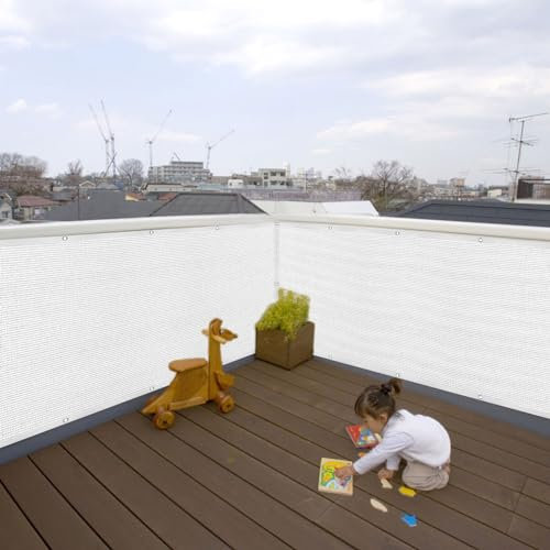 Balkon Sichtschutz 40 x 150 cm HDPE Atmungsaktiv Balkonsichtschutz Balkonverkleidung Reißfest, mit Ösen Kabelbinder Zaunblende für Garten Balkon Terrasse, Weiß