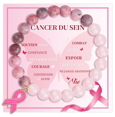 MANVEN Octobre Rose Bracelet Sensibilisation Cancer du Sein avec pour Femme | Octobre Rose Accessoires 2026 Cadeau pour Amis Famille Collègues Idee Original Cadeaux Bracelet Perlé Rouge
