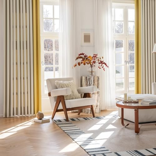 KnSam 2er Set Milchweiß Gelb Verdunkelungsvorhang mit Ösen, Ösenvorhänge Blickdicht Patchwork Zweifarbig, Polyester Baumwolle Ösen Blickdicht Vorhang Teenager, Jeder B 137 x H 214cm