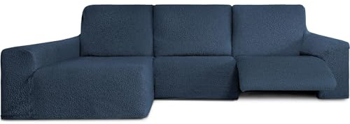 ECOMMERC3 Chaiselong-Sofabezug mit langem Arm Links mit Relax, bi-elastisch, blau, sehr elastisch, atmungsaktiv und mit Schaumstoff zur Befestigung